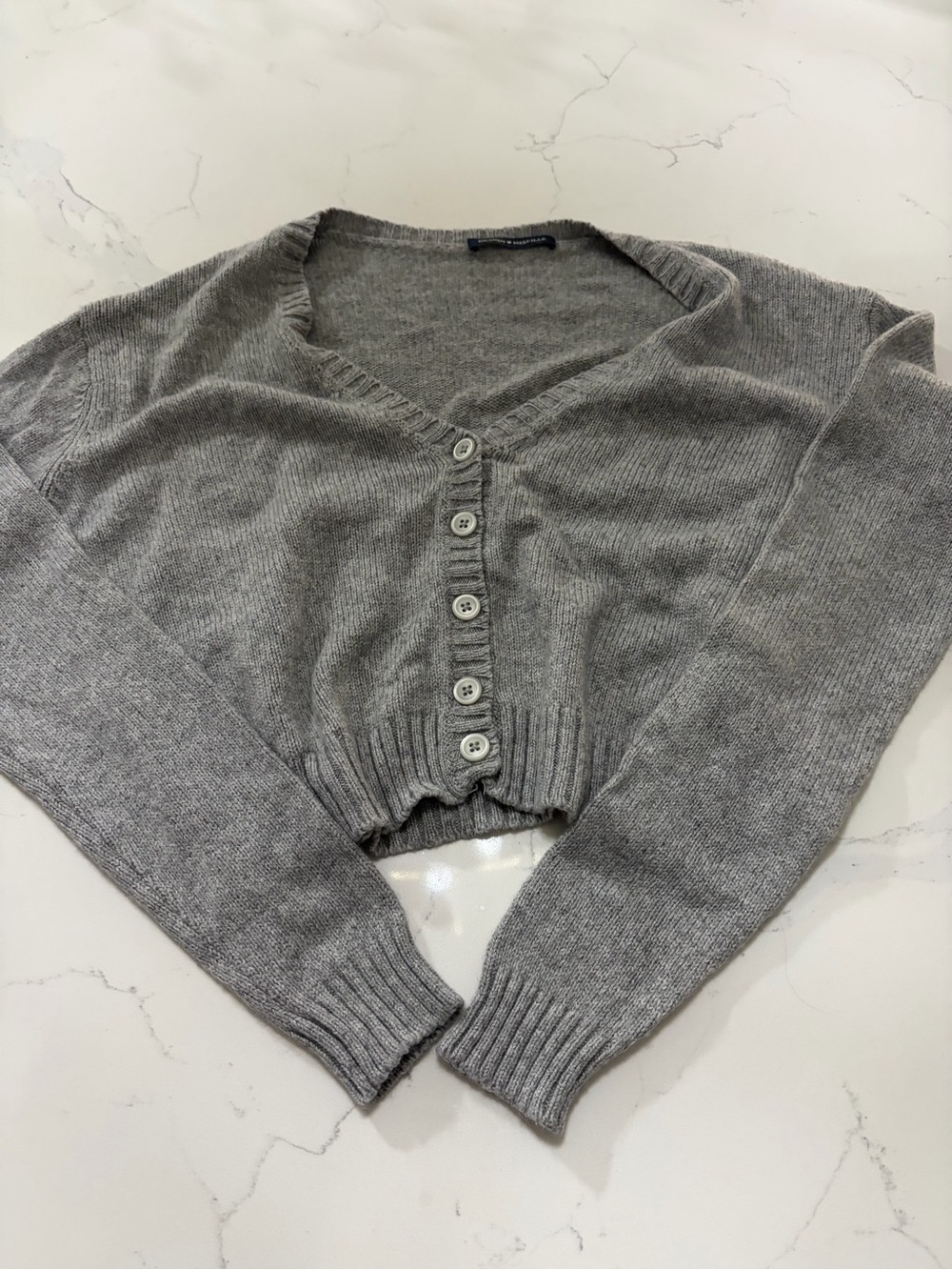 Brandy Melville Gray Cropped V-Neck Button Cardigan